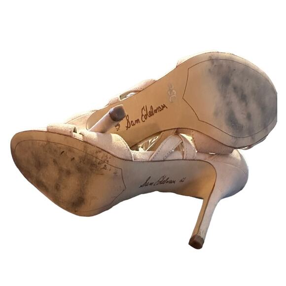 Sam Edelman Suede Azela Ivory Lace Up Strappy Heels Size 8.5 Buff Tan - Picture 6 of 9